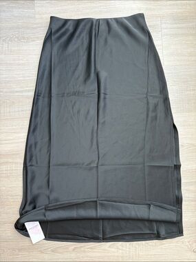 New Fashion Black Satin Midi/Maxi Skirt